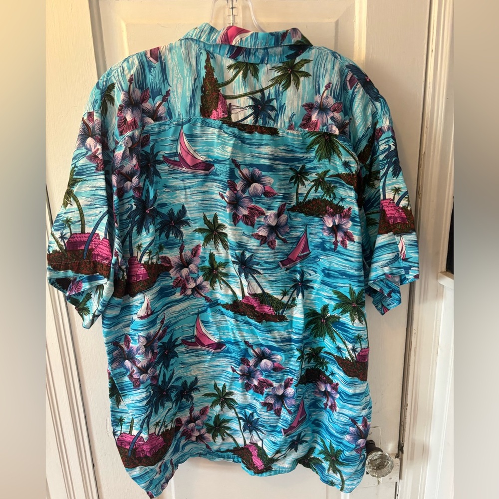 Vintage 80s California Rainbow Blue Hawaiian Shirt Vacation Party - Picture 3 of 5